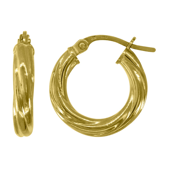 10kt Yellow Gold Womens Twisted Tube 10mm x 3mm Hinged Hoops Huggies