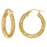 10kt Yellow Gold Womens Twisted Tube 15mm x 3mm Hinged Hoops Huggies