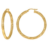 10kt Yellow Gold Womens Twisted Tube 30mm x 3mm Hinged Hoops Huggies