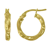 10kt Yellow Gold Womens Twisted Tube DC Brushed 10mm x 2mm Hinged Hoops Huggies