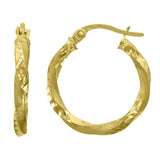 10kt Yellow Gold Womens Twisted Tube DC Brushed 15mm x 2mm Hinged Hoops Huggies