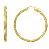 10kt Yellow Gold Womens Twisted Tube DC Brushed 30mm x 2mmHinged Hoops Huggies