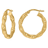 10kt Yellow Gold Womens Twisted Tube DC Brushed 3mm x 15mm Hinged Hoops Huggies