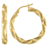 10kt Yellow Gold Womens Twisted Tube DC Brushed 3mm x 20mm Hinged Hoops Huggies