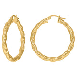 10kt Yellow Gold Womens Twisted Tube DC Brushed 3mm x 25mm Hinged Hoops Huggies
