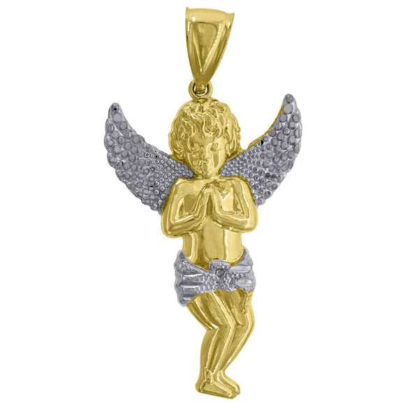 10kt Gold Two-tone Mens Praying Angel Ht:51.7mm x W:26.1mm Religious Charm Pendant