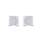 Sterling Silver Mens Round Diamond 3D Cube Square Earrings 1/20 Cttw