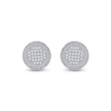 Sterling Silver Mens Round Diamond Disk Circle Earrings 1/6 Cttw