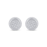Sterling Silver Mens Round Diamond 3D Circle Disk Earrings 1/20 Cttw