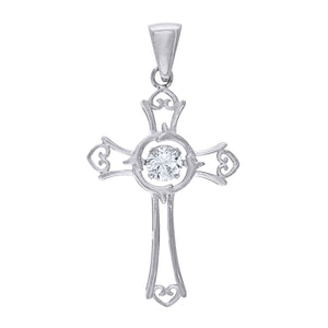 925 Sterling Silver Unisex Cubic-Zirconia Cross Religious Charm Pendant