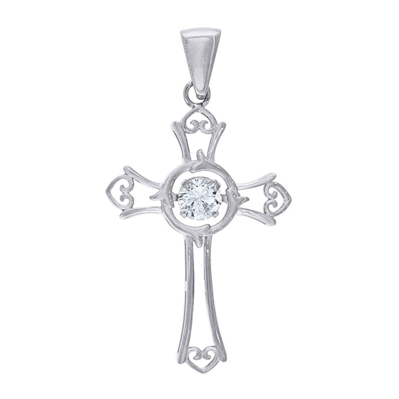925 Sterling Silver Unisex Cubic-Zirconia Cross Religious Charm Pendant