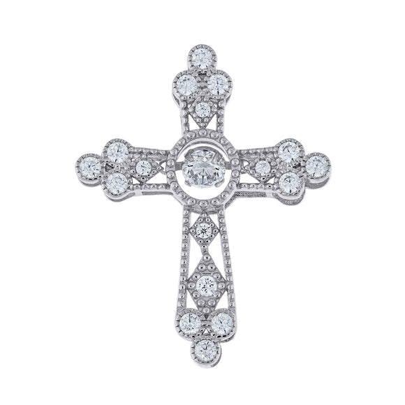 925 Sterling Silver Unisex Cubic-Zirconia Cross Religious Charm Pendant