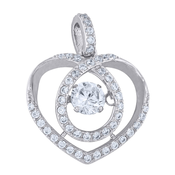 925 Sterling Silver Womens Cubic-Zirconia Heart Charm Pendant