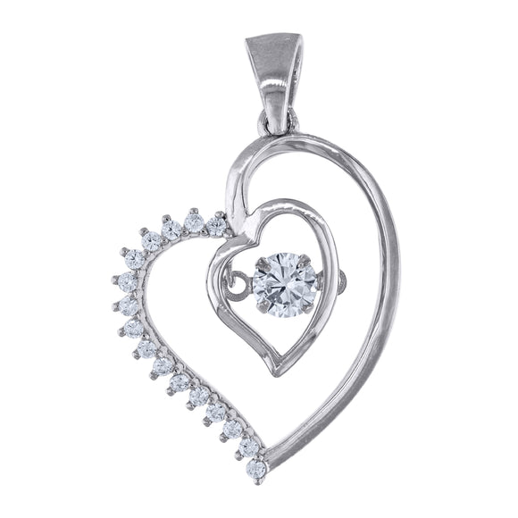 925 Sterling Silver Womens Cubic-Zirconia Heart Sparkling Charm Pendant
