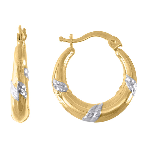 10kt Gold Two-tone DC Womens 20.5mm Hinged Hoops Huggies