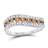 10kt White Gold Womens Round Brown Diamond Contoured Band 3/4 Cttw