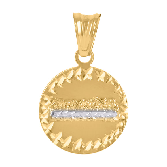 10kt Two-tone Gold Unisex Diamond-cut Supper Last Charm Pendant