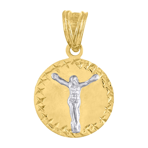 10kt Gold Two-tone Diamond-cut Unisex Jesus Ht:24.7mm x W:15.1mm Religious Charm Pendant