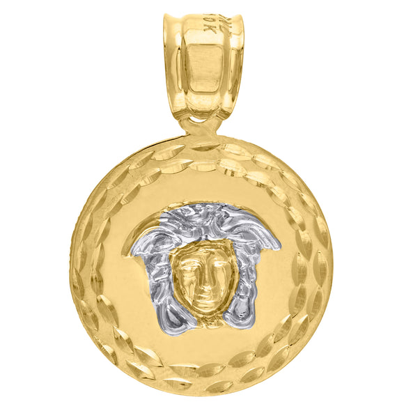 10kt Gold Two-tone Diamond-cut Mens Greek Medusa Ht:31mm x W:20.3mm Charm Pendant
