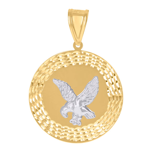 10kt Gold Two-tone Diamond-cut Mens Eagle Ht:52.5mm x W:36.5mm Animal Charm Pendant