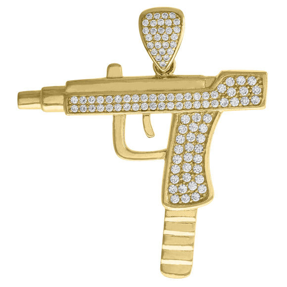 10kt Yellow Gold Mens Cubic Zirconia Gun Charm Pendant