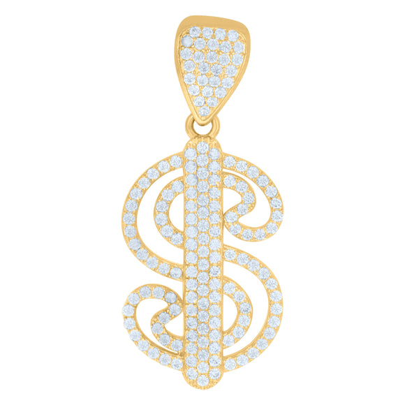 10kt Yellow Gold Mens Cubic Zirconia Dollar Sign Charm Pendant