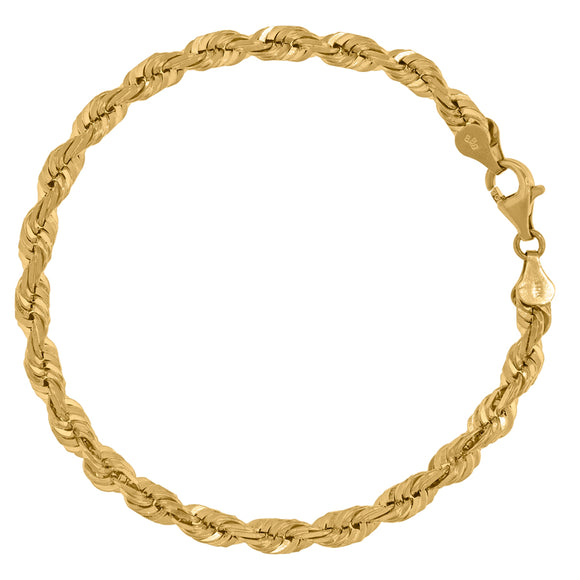 10kt Yellow Gold Mens Solid Rope Bracelet 6mm 8