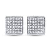 Sterling Silver Mens Round Diamond 3D Square Earrings 1/2 Cttw