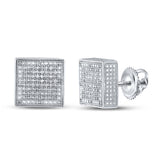Sterling Silver Mens Round Diamond 3D Square Earrings 1/2 Cttw