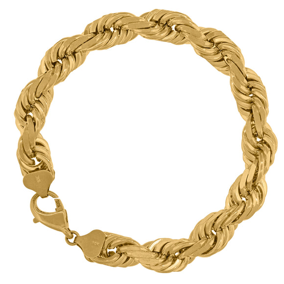 10kt Yellow Gold Mens Solid Rope Bracelet 10mm 9