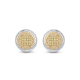 Sterling Silver Mens Round Yellow Color Enhanced Diamond Disk Circle Earrings 1/10 Cttw
