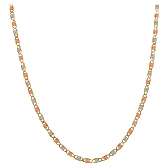 10kt Tri-color Gold Unisex Valentino Chain 1.6mm 24 Inches
