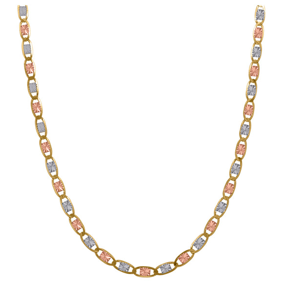 10kt Tri-color Gold Unisex Valentino Chain 2mm 24 Inches