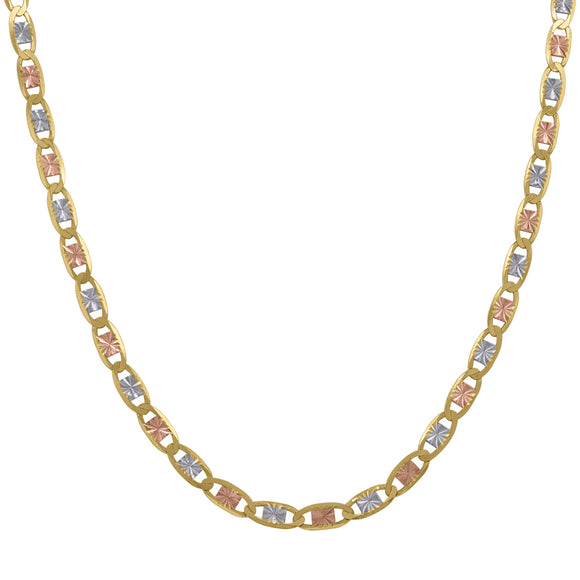 10kt Tri-color Gold Unisex Valentino Chain 2.5mm 24 Inches