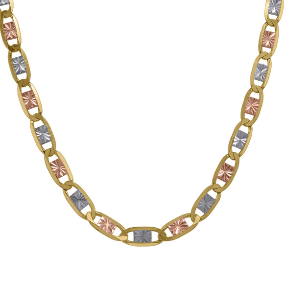 10kt Tri-color Gold Unisex Valentino Chain 3.2mm 26 Inches