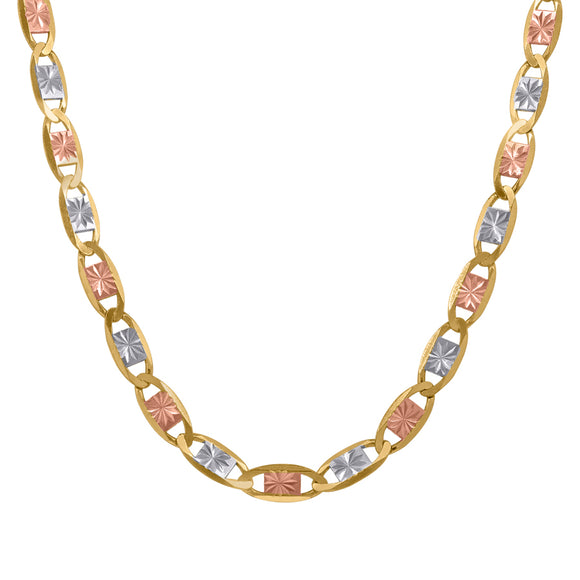 10kt Tri-color Gold Unisex Valentino Chain 4mm 30 Inches