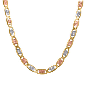 10kt Tri-color Gold Unisex Valentino Chain 4mm 30 Inches