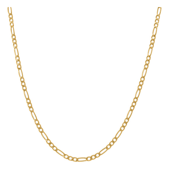 10kt Yellow Gold Mens Hollow Figaro Bracelet 2.3mm 9 inches
