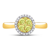 14kt Yellow Gold Womens Round Canary Yellow Diamond Circle Cluster Ring 1/2 Cttw