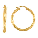 10kt Yellow Gold Womens Twisted Tube 25mm x 3mm Hinged Hoops Huggies