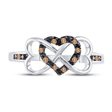 Sterling Silver Womens Round Brown Diamond Triple Heart Ring 1/10 Cttw