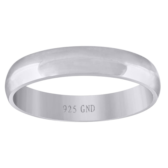 925 Sterling Silver Unisex 4mm Comfort Fit Domed Wedding Band Ring Size 6