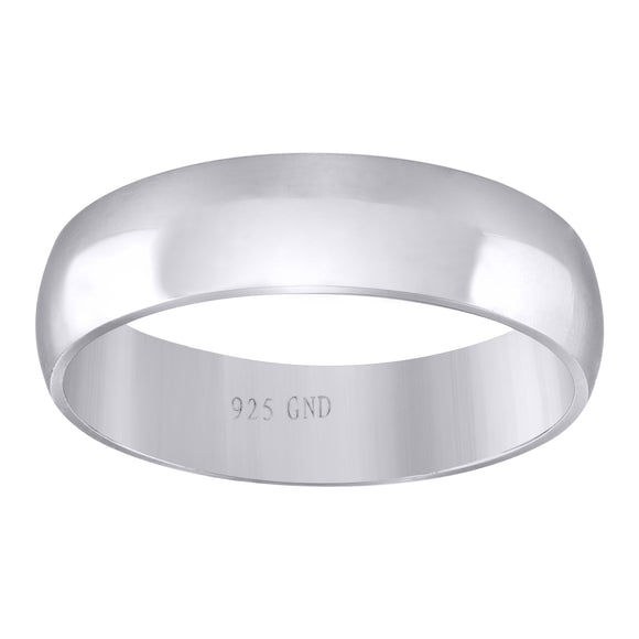 925 Sterling Silver Unisex 6mm Comfort Fit Domed Wedding Band Ring Size 7