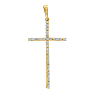 925 Sterling Silver Yellow-tone Unisex CZ Cross Religious Charm Pendant