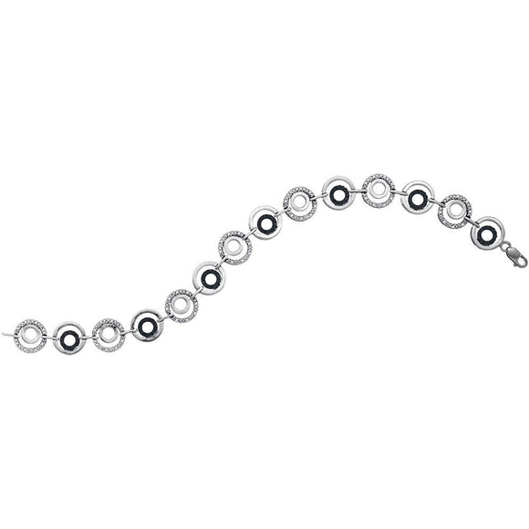 10kt White Gold Womens Round Black Color Enhanced Diamond Circles Bracelet 1/3 Cttw