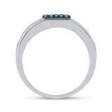 10kt White Gold Mens Round Blue Color Enhanced Diamond Square Cluster Ring 1/2 Cttw