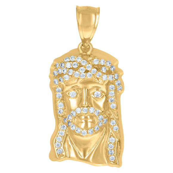 10kt Yellow Gold Mens Women Cubic Zirconia Cubic-zirconia Jesus Face Religious Charm Pendant