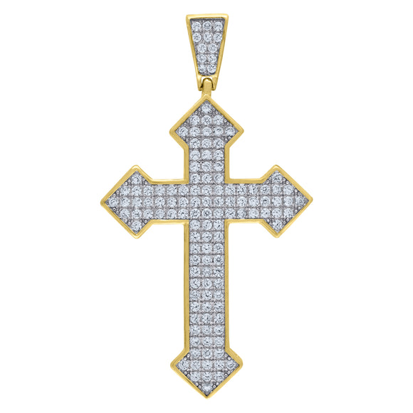 925 Sterling Silver Yellow-tone Unisex CZ Cross Religious Charm Pendant