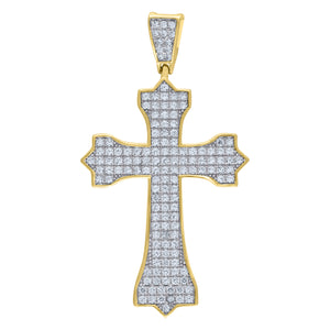 925 Sterling Silver Yellow-tone Unisex CZ Cross Religious Charm Pendant