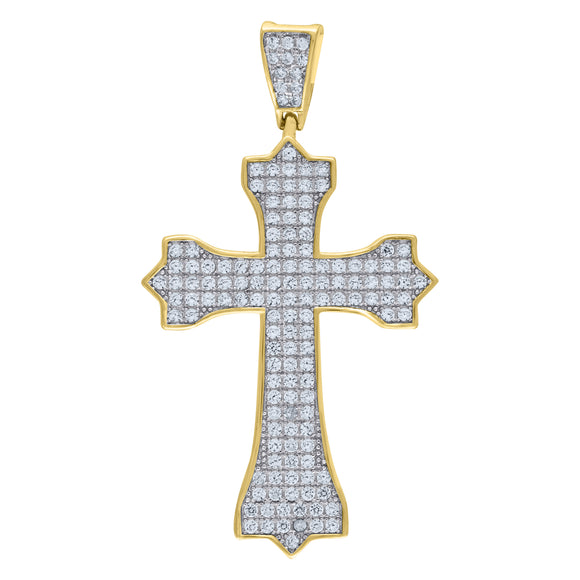 925 Sterling Silver Yellow-tone Unisex CZ Cross Religious Charm Pendant